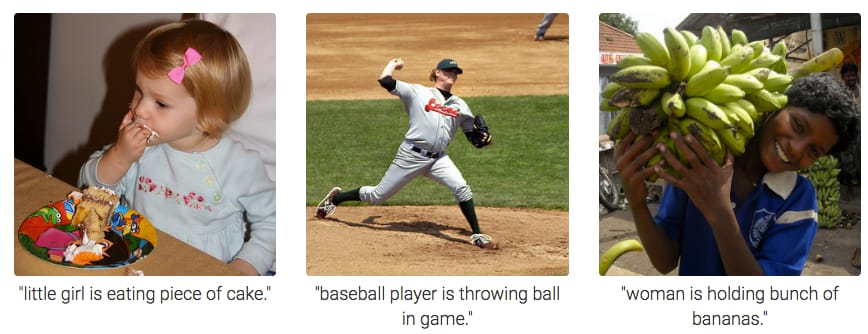 Automatic object classification in images and image captioning using a deep neural network (Image courtesy of http://cs.stanford.edu/people/karpathy/deepimagesent/)